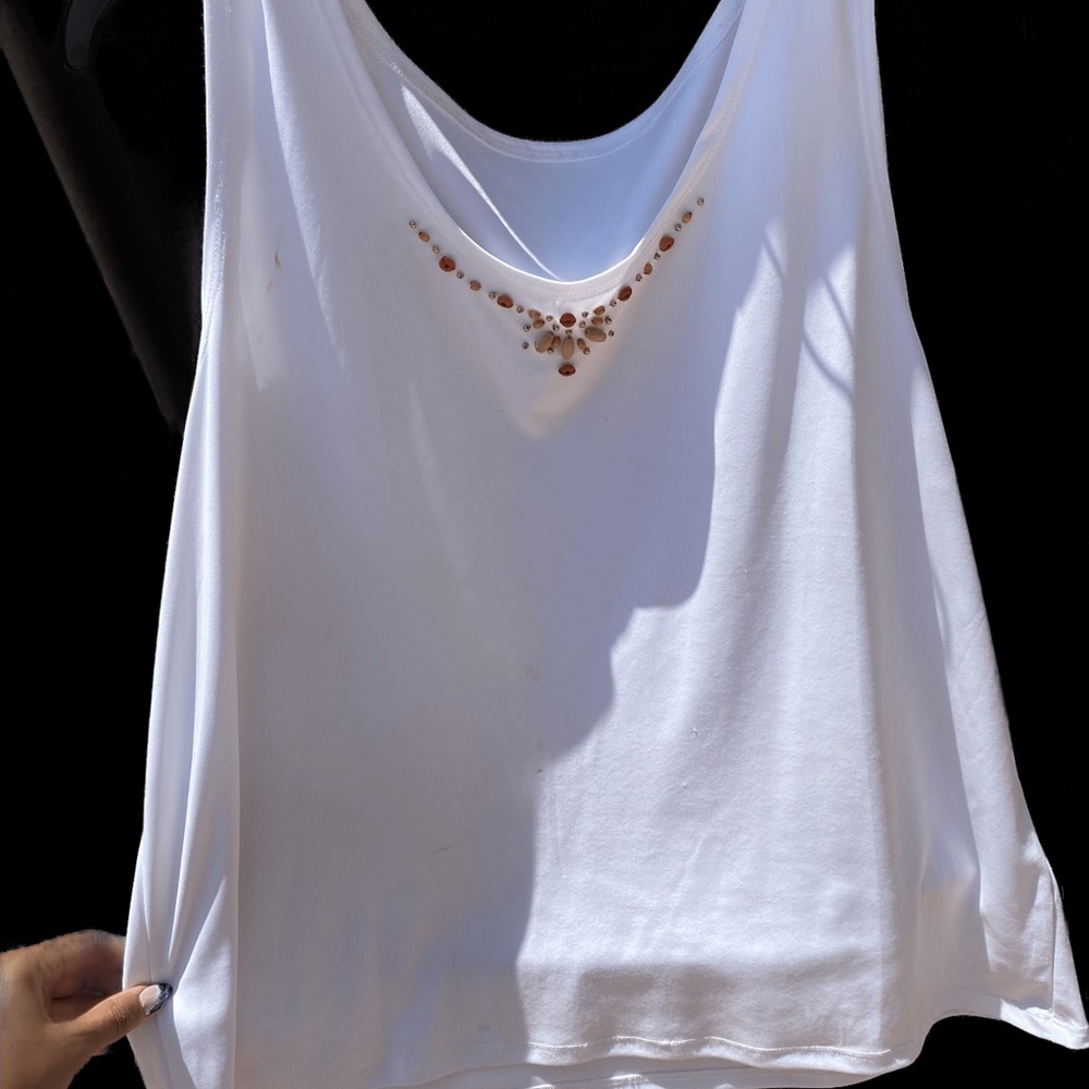 Rust-Colored/Orange Button-Down Blouse With White… - image 5